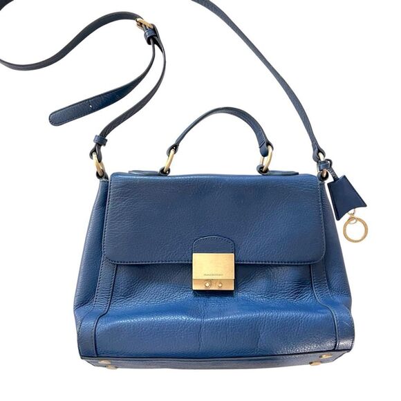 Issac Mizrahi Blue Leather Whitney Handbag Purse - Picture 1 of 9
